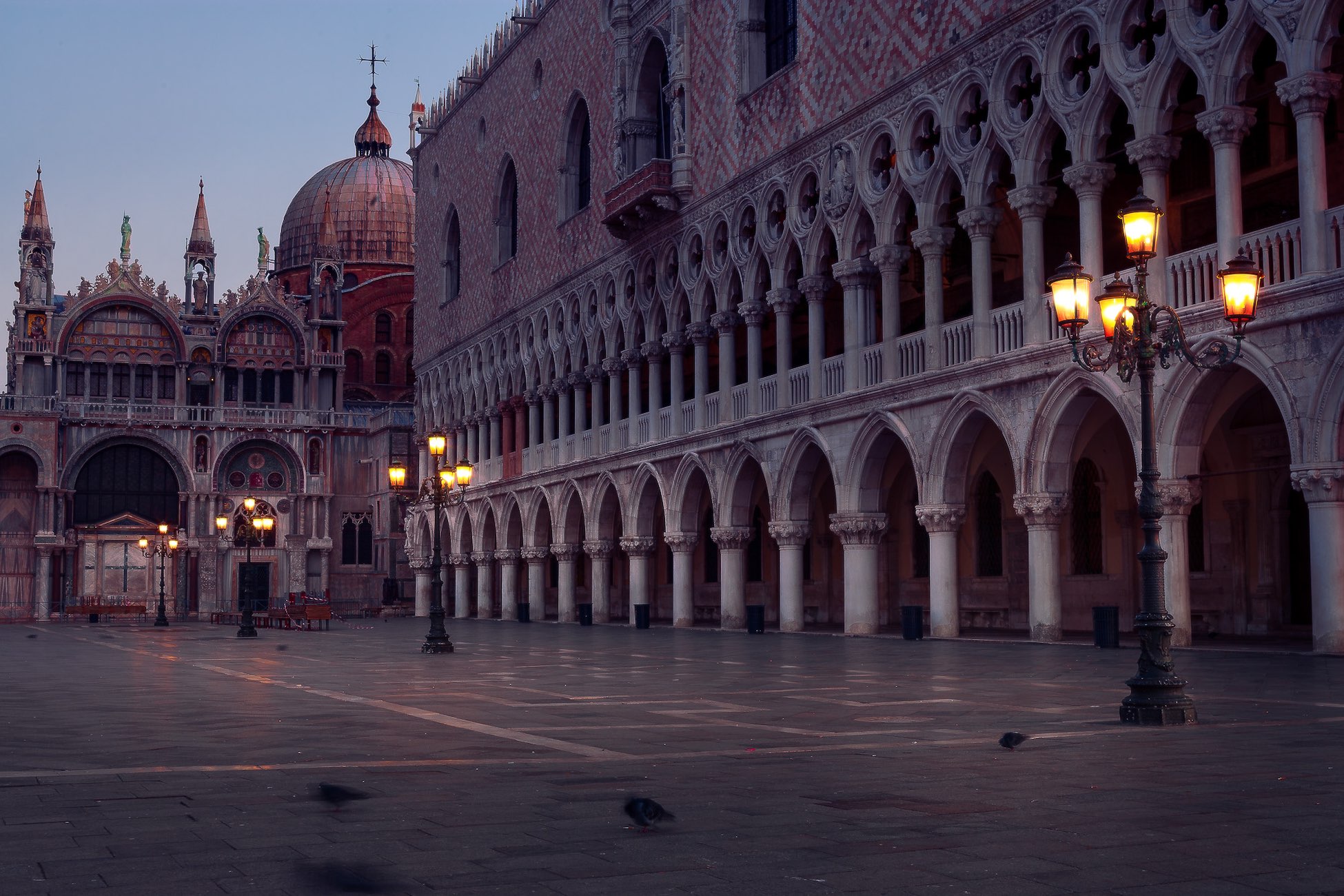 St Mark's Square, Venice, at first light. Available as a museum-grade cotton canvas on 1.5-inch Latvian pine or a signed limited edition print.
