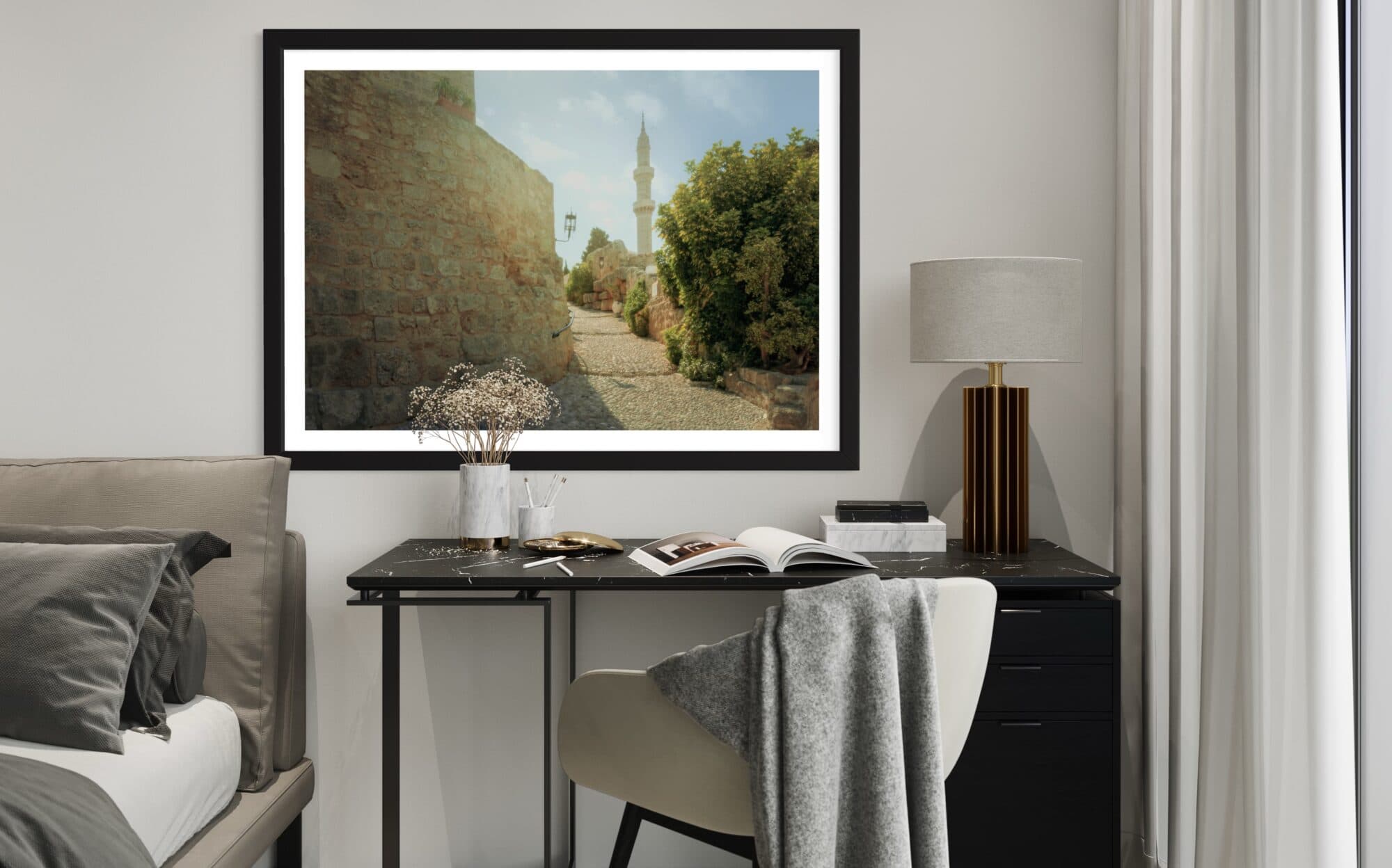 Aeonian Fine Art: Transfixed By A Morning At The Suleymaniye Mosque shown as a hand-stretched canvas in a contemporary room setting.