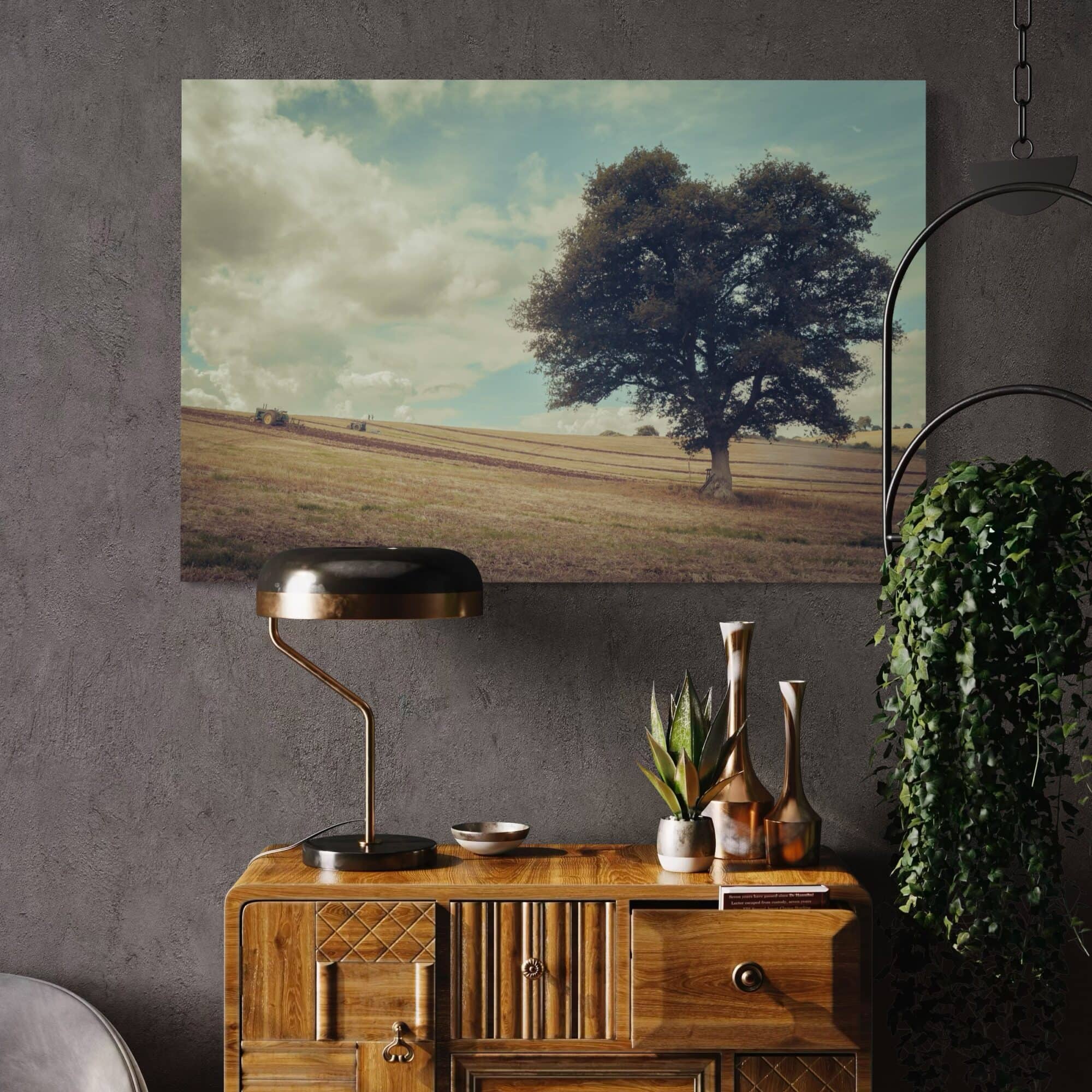 Aeonian Fine Art: Heritage Farming Canvas Art #4 shown as a hand-stretched canvas in a contemporary room setting.