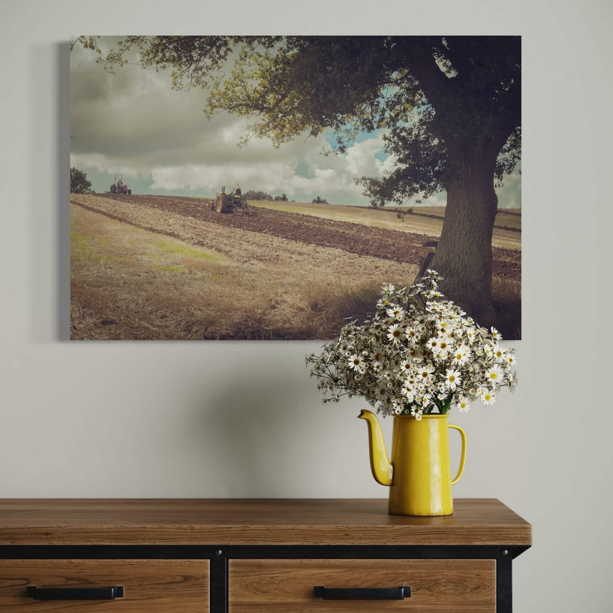 Aeonian Fine Art: Heritage Farming Canvas Art #5 shown as a hand-stretched canvas in a contemporary room setting.