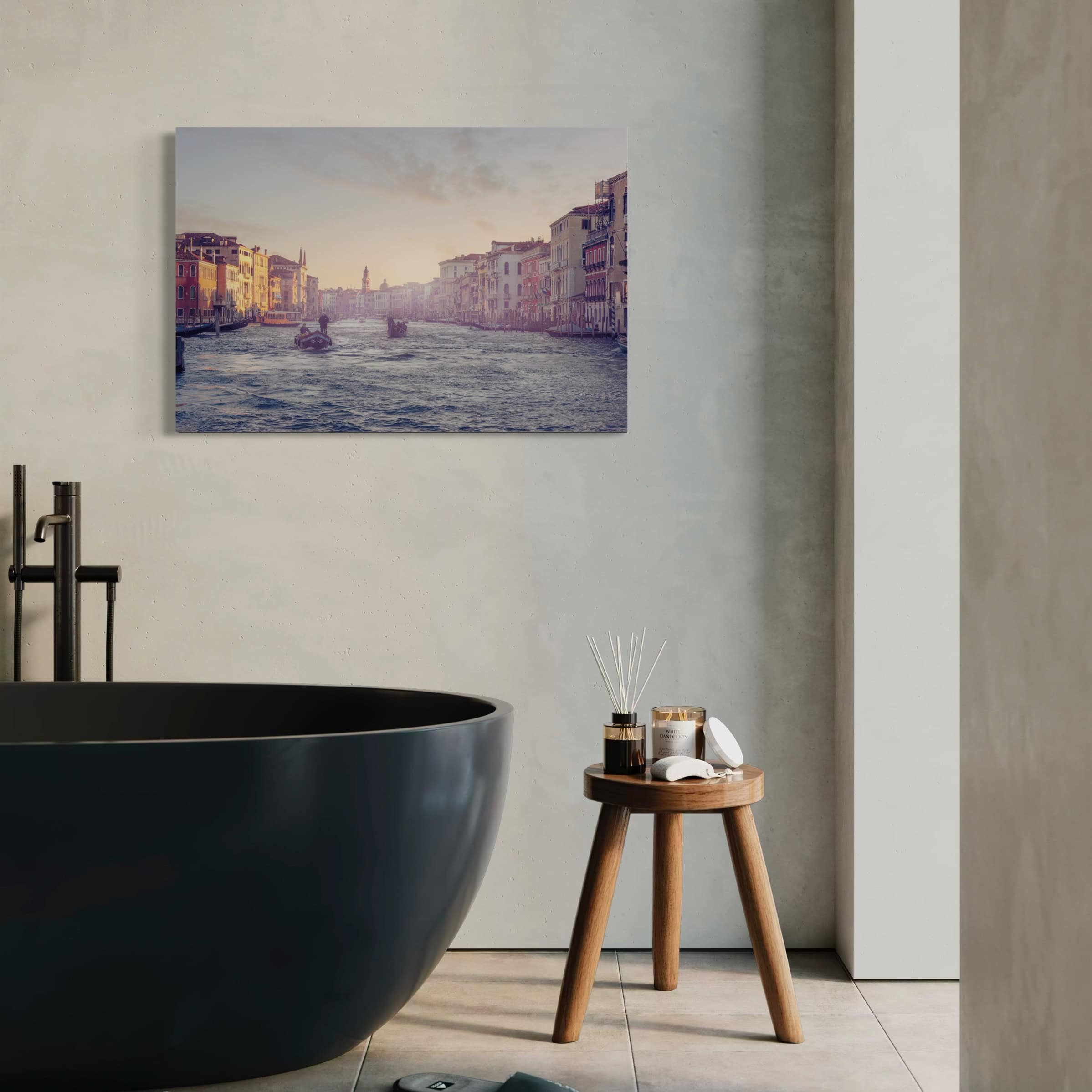 Aeonian Fine Art: Morning Deliveries Grande Canal. The working heartbeat of Venice at first light. Available as a 100% Cotton Canvas on 1.5-inch (3.8 cm) Latvian Pine or as a Limited Edition Hahnemühle Fine Art Print.