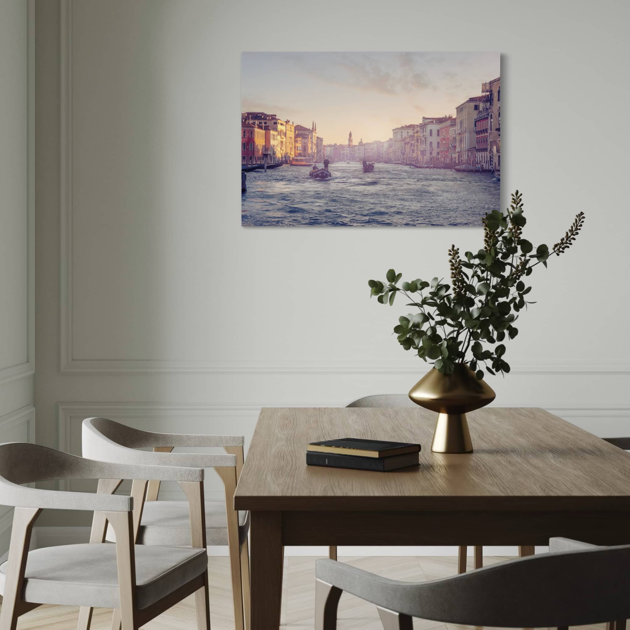 Aeonian Fine Art: Morning Deliveries Grande Canal. The working heartbeat of Venice at first light. Available as a 100% Cotton Canvas on 1.5-inch (3.8 cm) Latvian Pine or as a Limited Edition Hahnemühle Fine Art Print.
