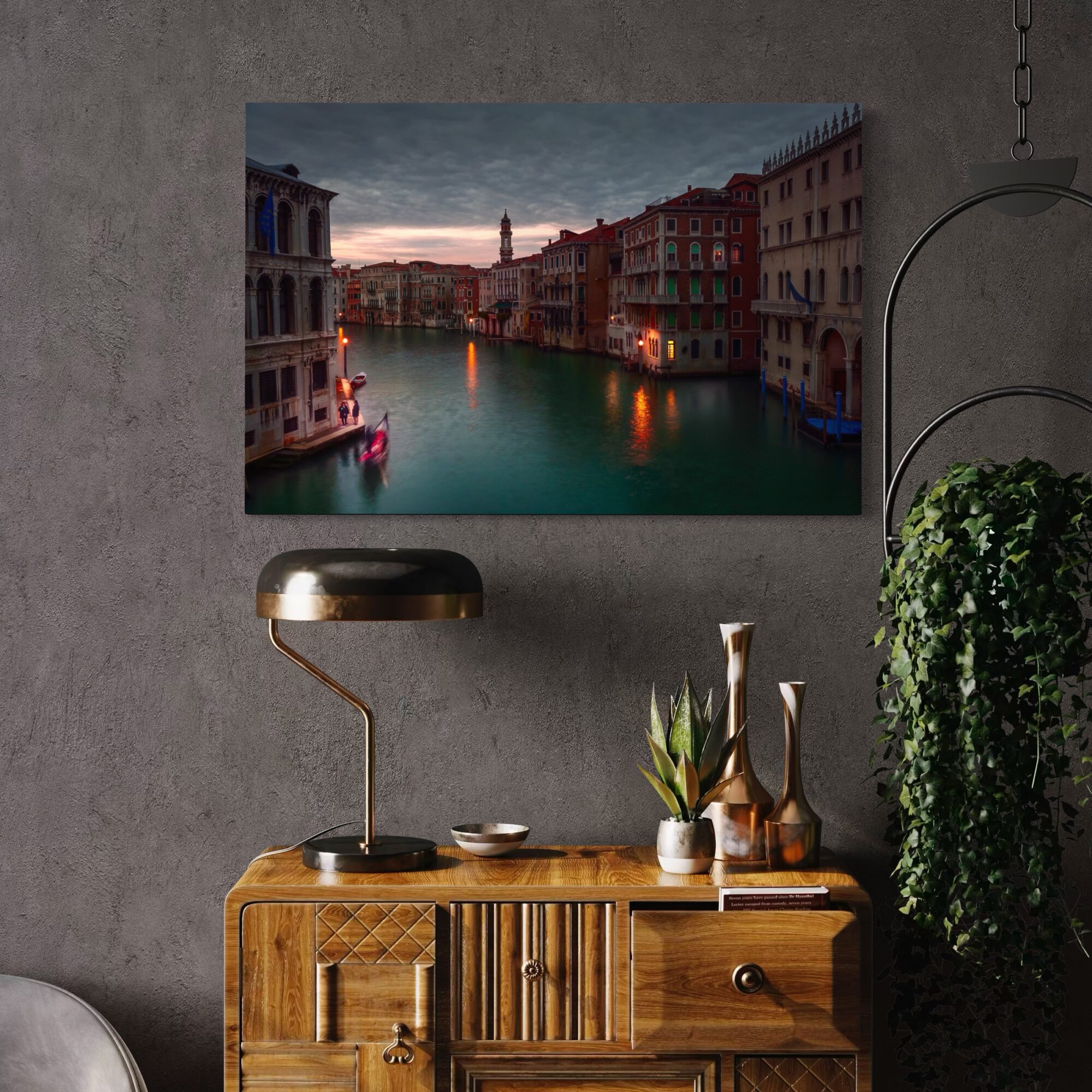 Aeonian Fine Art: CATCH UP RIALTO BRIDGE shown as a hand-stretched canvas in a contemporary room setting.