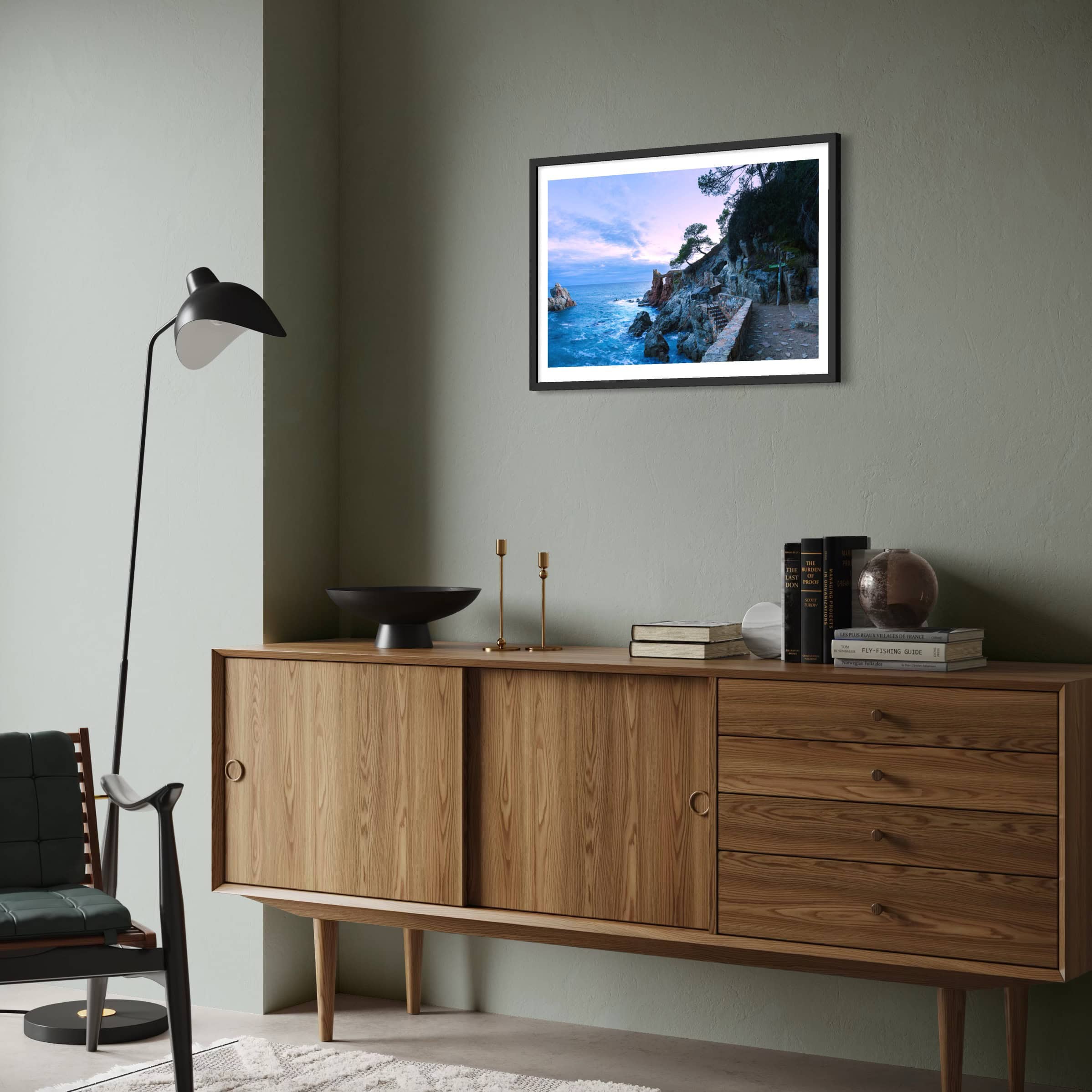 Aeonian Fine Art: Evening Falls Lloret. A serene study of twilight colors over the Mediterranean. Available as a 100% Cotton Canvas on 1.5-inch (3.8 cm) Latvian Pine or as a Limited Edition Hahnemühle Fine Art Print.