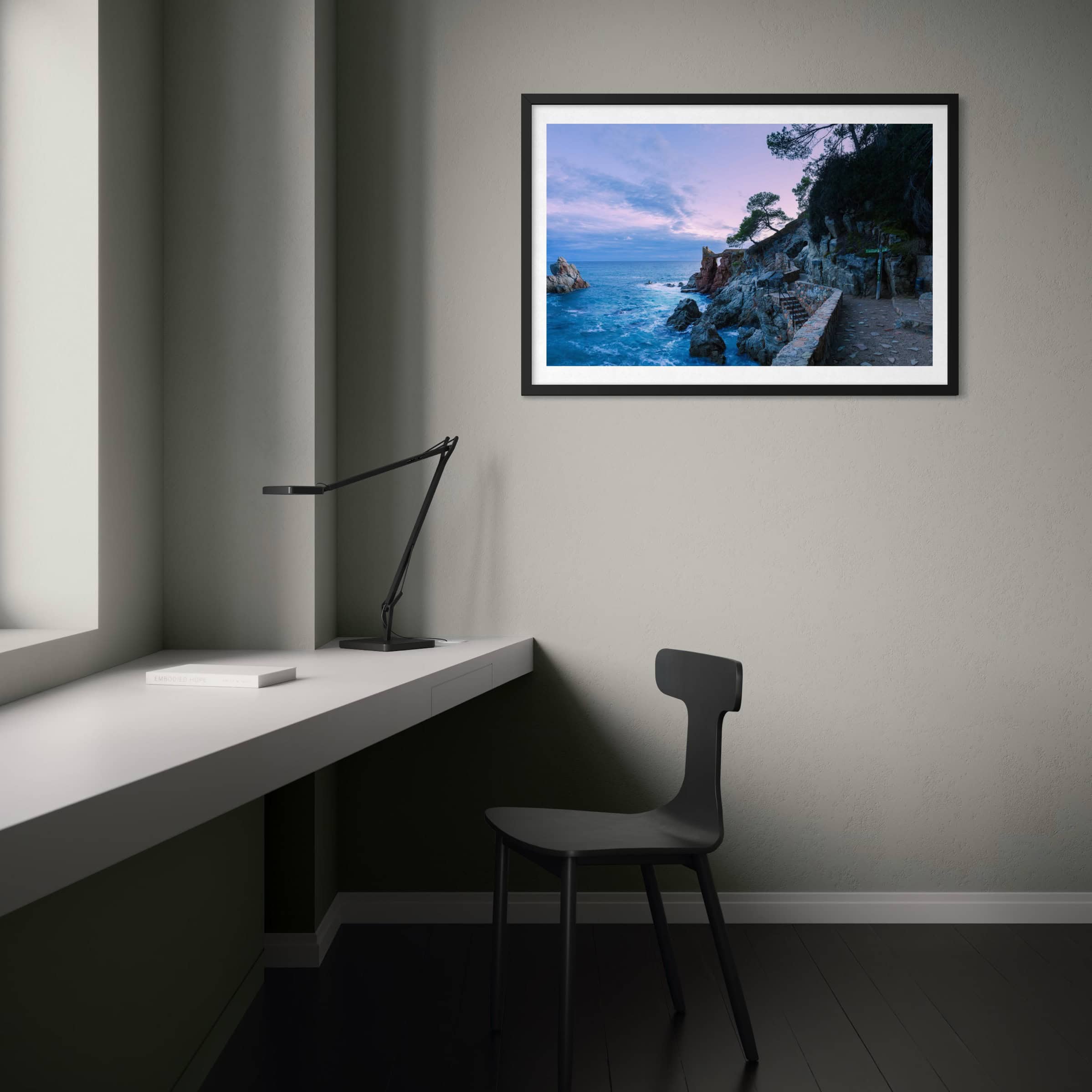 Aeonian Fine Art: Evening Falls Lloret. A serene study of twilight colors over the Mediterranean. Available as a 100% Cotton Canvas on 1.5-inch (3.8 cm) Latvian Pine or as a Limited Edition Hahnemühle Fine Art Print.