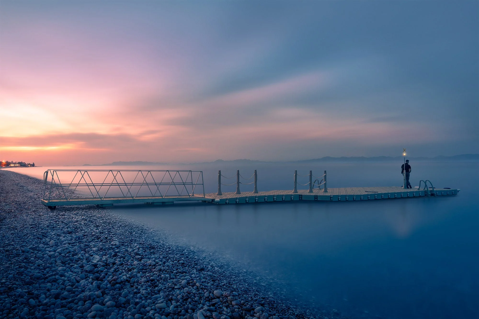 “Sunset’s Promise: The Stranger on the Pier”