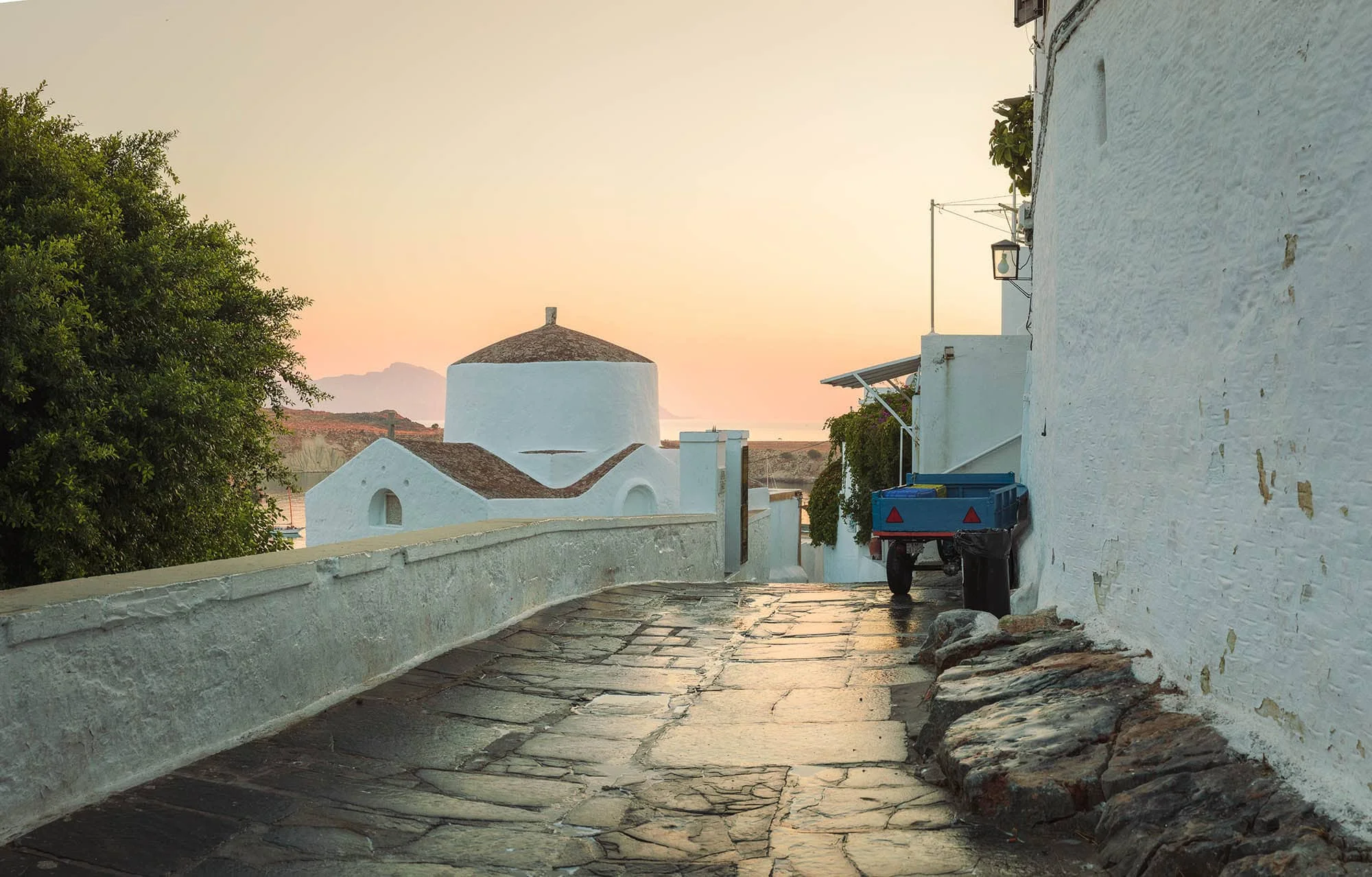 "A morning view of Lindos village, Rhodes, looking towards a Greek chapel as the first light of dawn breaks over the whitewashed architecture. Fine art photography available as a 100% cotton canvas or Limited Edition Giclée print, featuring a 1.5-inch (3.8 cm) solid Latvian pine frame."